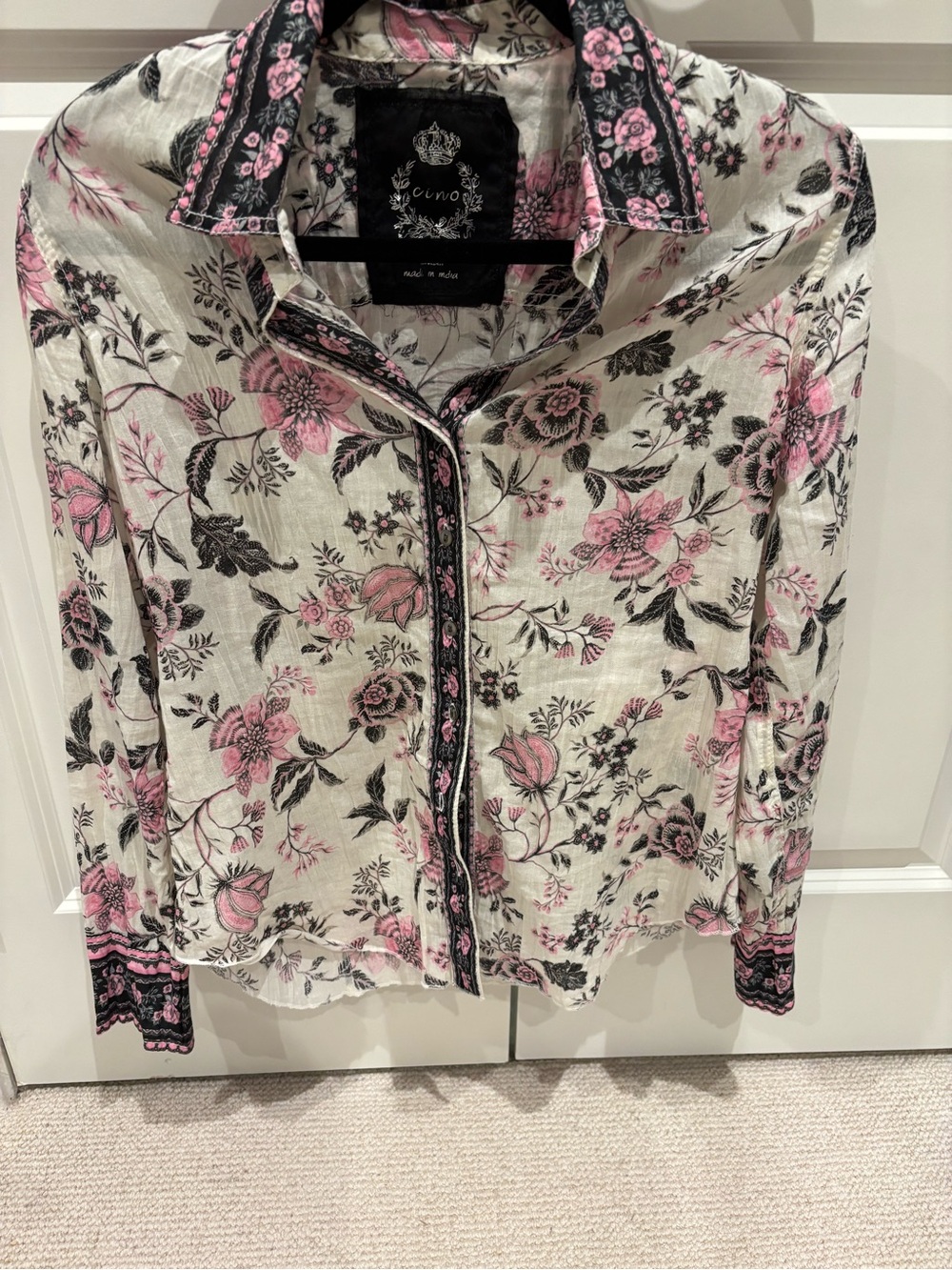 Cino Pink Floral Button-Up Blouse